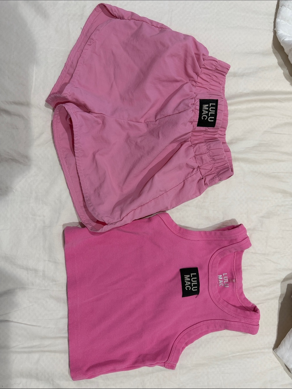 Lulu Mac Pink Ribbed Tank Top and Elastic-Waist Shorts Set
